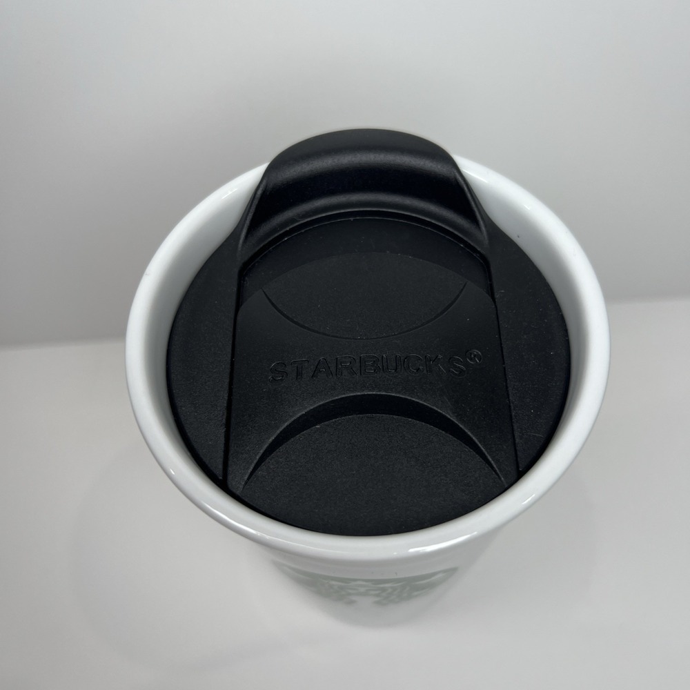 Starbucks White Ceramic Tall Coffee Travel Cup Mug Tumbler 10 oz w/ Lid Mermaid - Picture 2 of 6